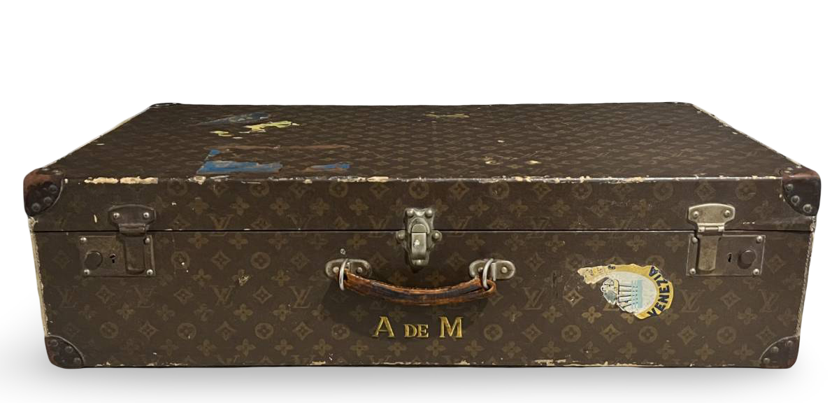1920s Louis Vuitton Antique Hand-Paint Monogram Trunk · Large Suitcase Decor Chest · Vintage LV Travel Case · Rare Collector Furniture Piece