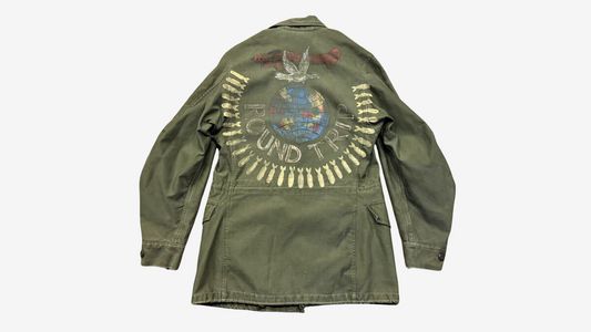 1950s Vintage U.S. Army M-1951 Field Jacket Hand Painted World Bomb Ring Aviation Art OG-107