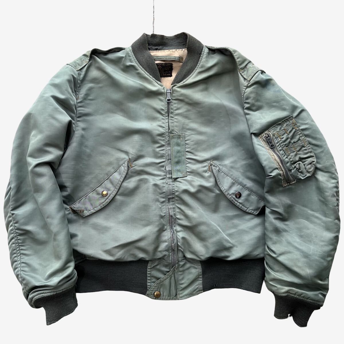 1950s USAF L-2B Flight Jacket Blue Anchor Overall Co Early Model Sage Green Nylon Bomber Jacket Vintage Military Large