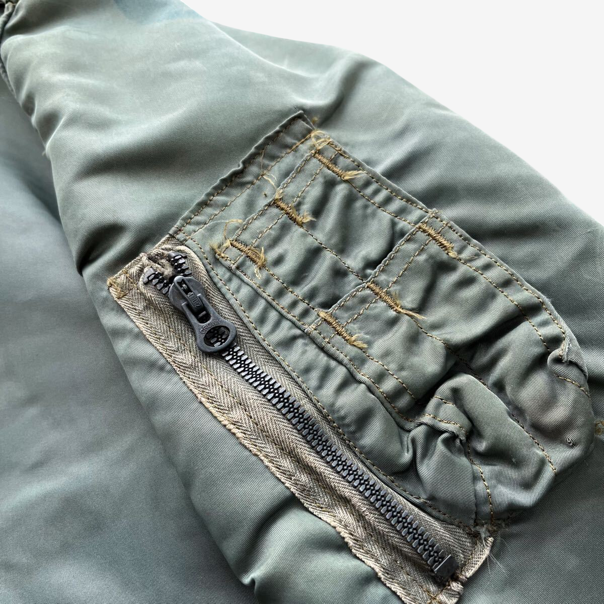 1950s USAF L-2B Flight Jacket Blue Anchor Overall Co Early Model Sage Green Nylon Bomber Jacket Vintage Military Large