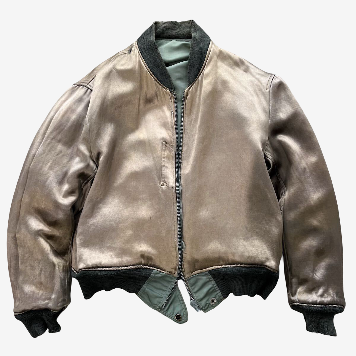 1950s USAF L-2B Flight Jacket Blue Anchor Overall Co Early Model Sage Green Nylon Bomber Jacket Vintage Military Large