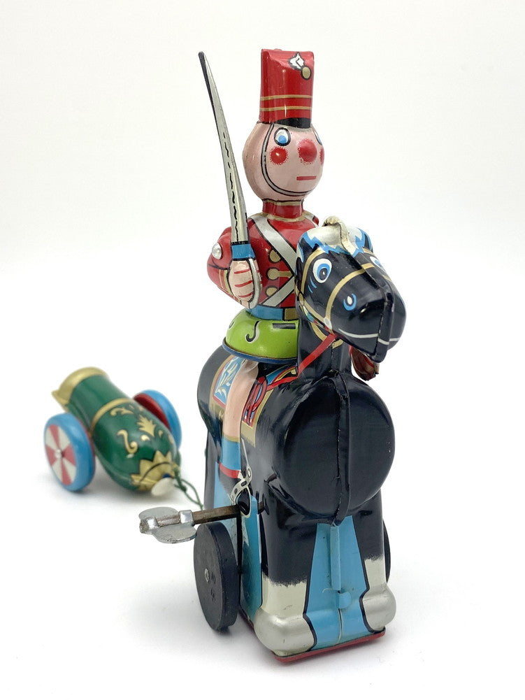 Vintage 1960s TPS Disney Japanese Tin Mounted Cavalryman with Cannon Mechanical Toy Boxed