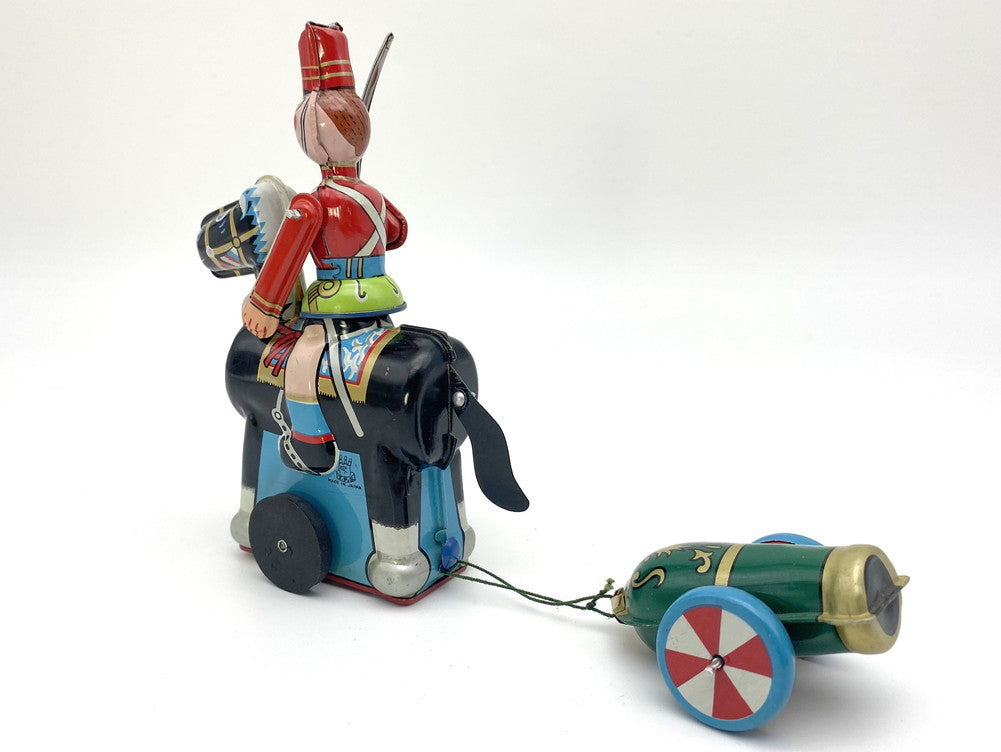Vintage 1960s TPS Disney Japanese Tin Mounted Cavalryman with Cannon Mechanical Toy Boxed