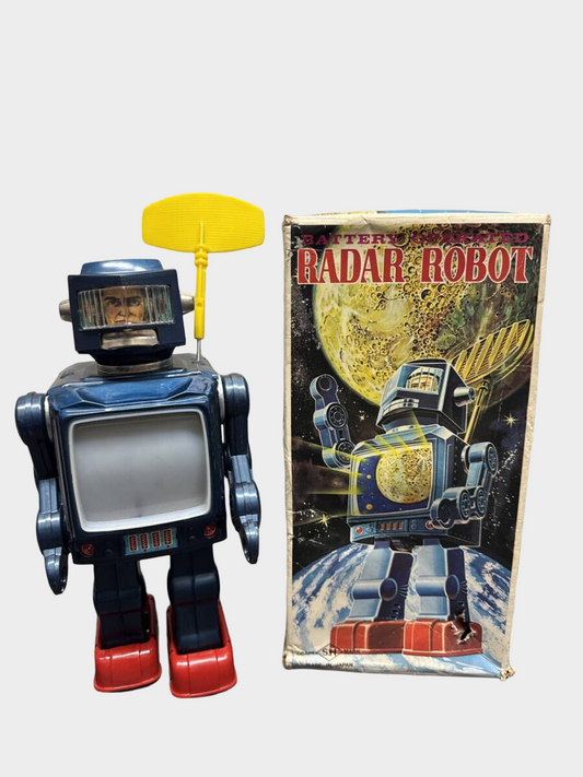 1960s Horikawa Blue Radar TV Robot with Box – Japanese Tin Battery Robot, Working Vintage Icon