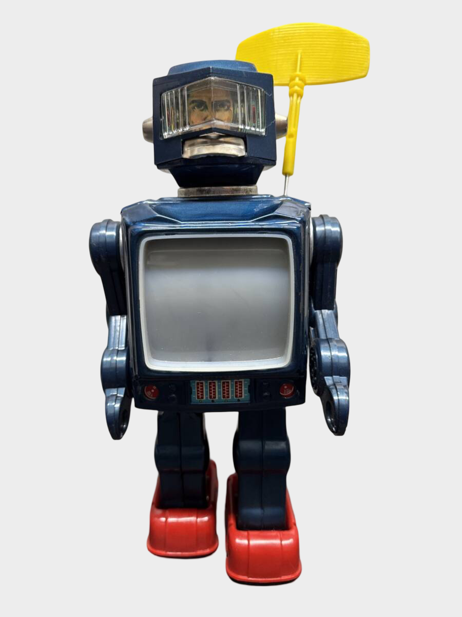 1960s Horikawa Blue Radar TV Robot with Box – Japanese Tin Battery Robot, Working Vintage Icon