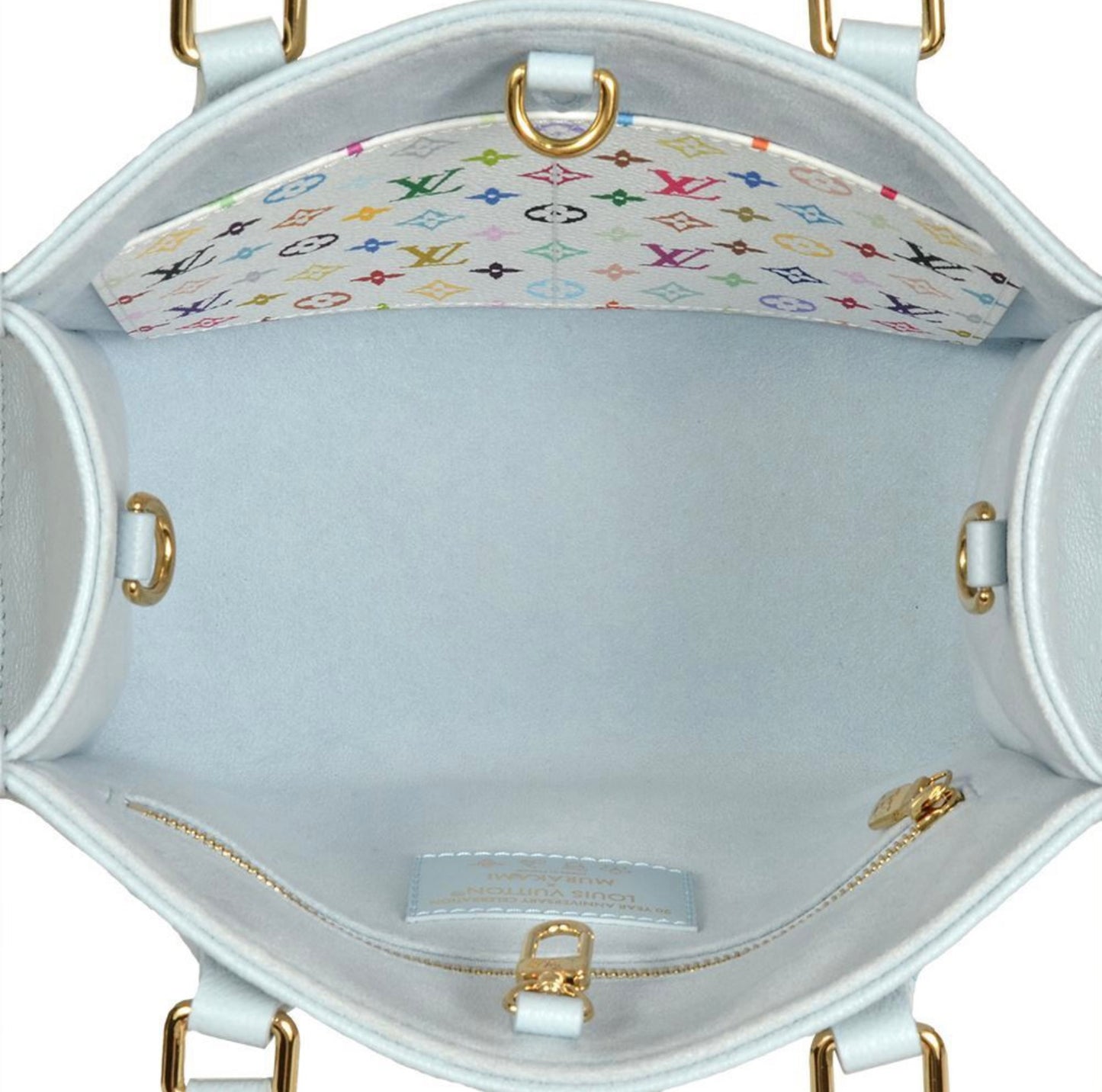 Louis Vuitton × Takashi Murakami "On The Go" PM M13836 Washed Blue Panda Monogram Empreinte Leather RFID Limited Edition Bag