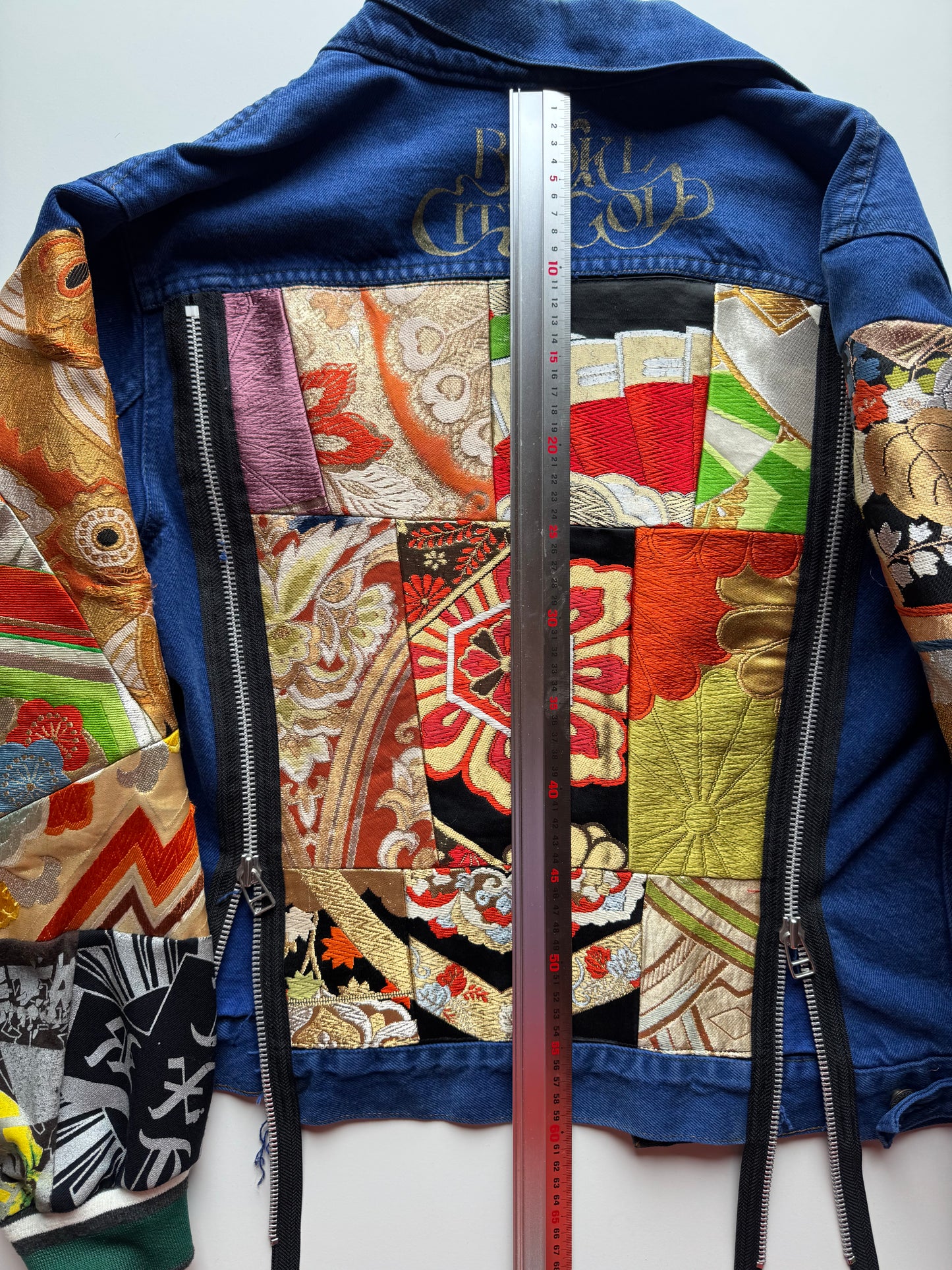 Broke City Gold COTÉ MER Kimono Obi Denim Jacket, One of One Japanese Patchwork Harajuku Streetwear Wagara Remake