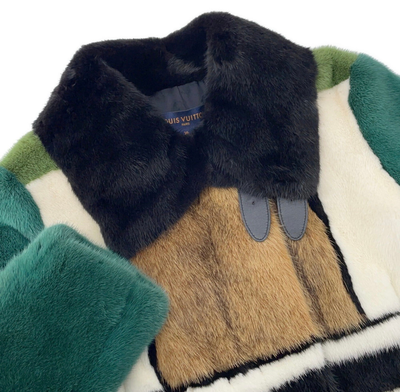 Louis Vuitton Runway Mink Fur Jacket Multicolor Green White Brown Size 36 Couture Outerwear Rare High Fashion LV Collector Piece
