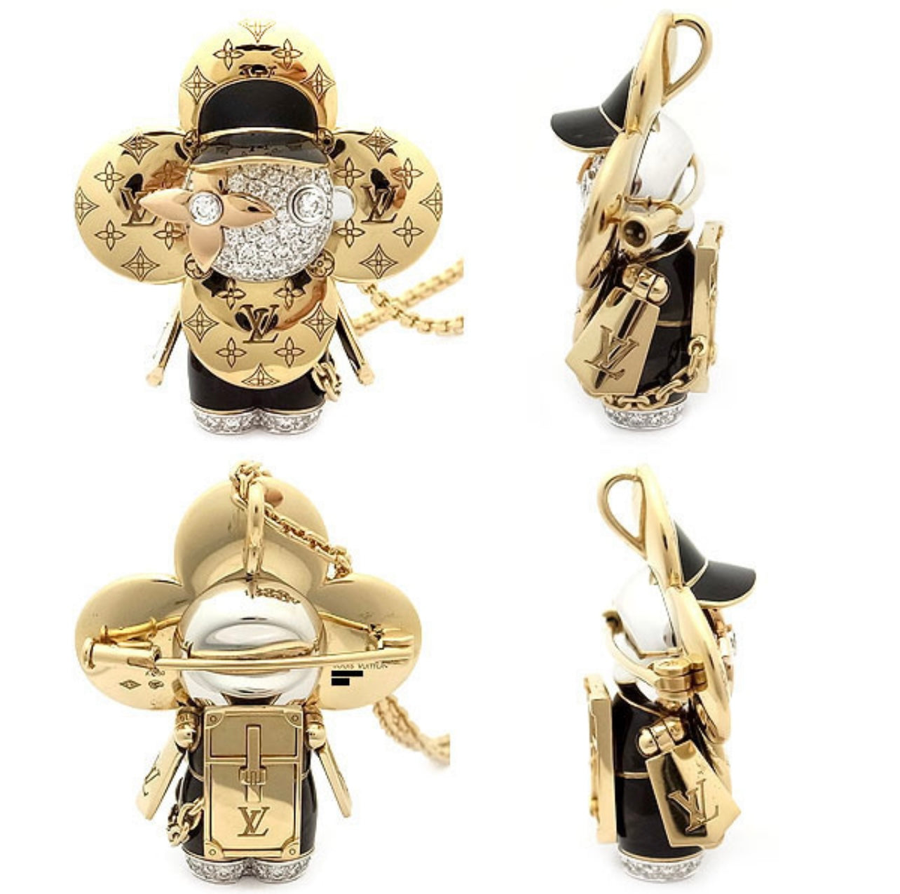Louis Vuitton Vivienne Diamond Limited Necklace Q93811 K18YG Pendant & Brooch Set Rare LV High Jewelry Vivienne Mascot