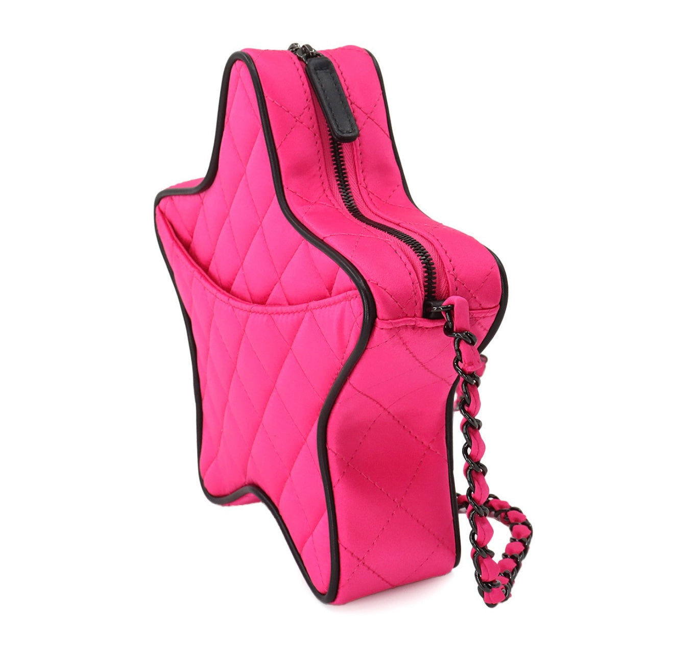 CHANEL Matelassé Star Chain Shoulder Bag – Satin Fuchsia × Black | AS4579 Rare Collector’s Piece