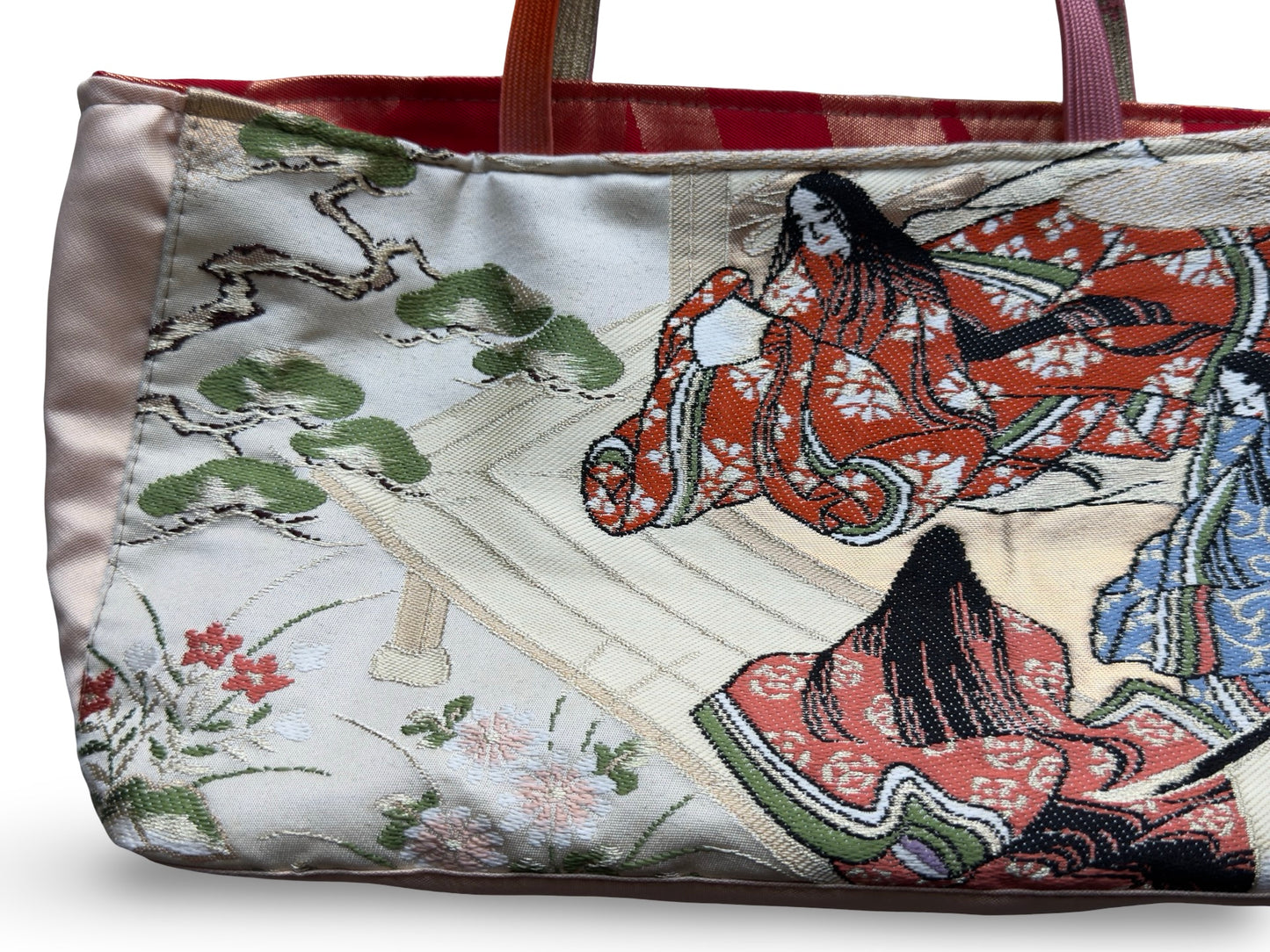 Remake Wagara Heian Court Tote Bag — Genji Monogatari Obi Fabric | Japanese Kimono Tapestry Art Handbag