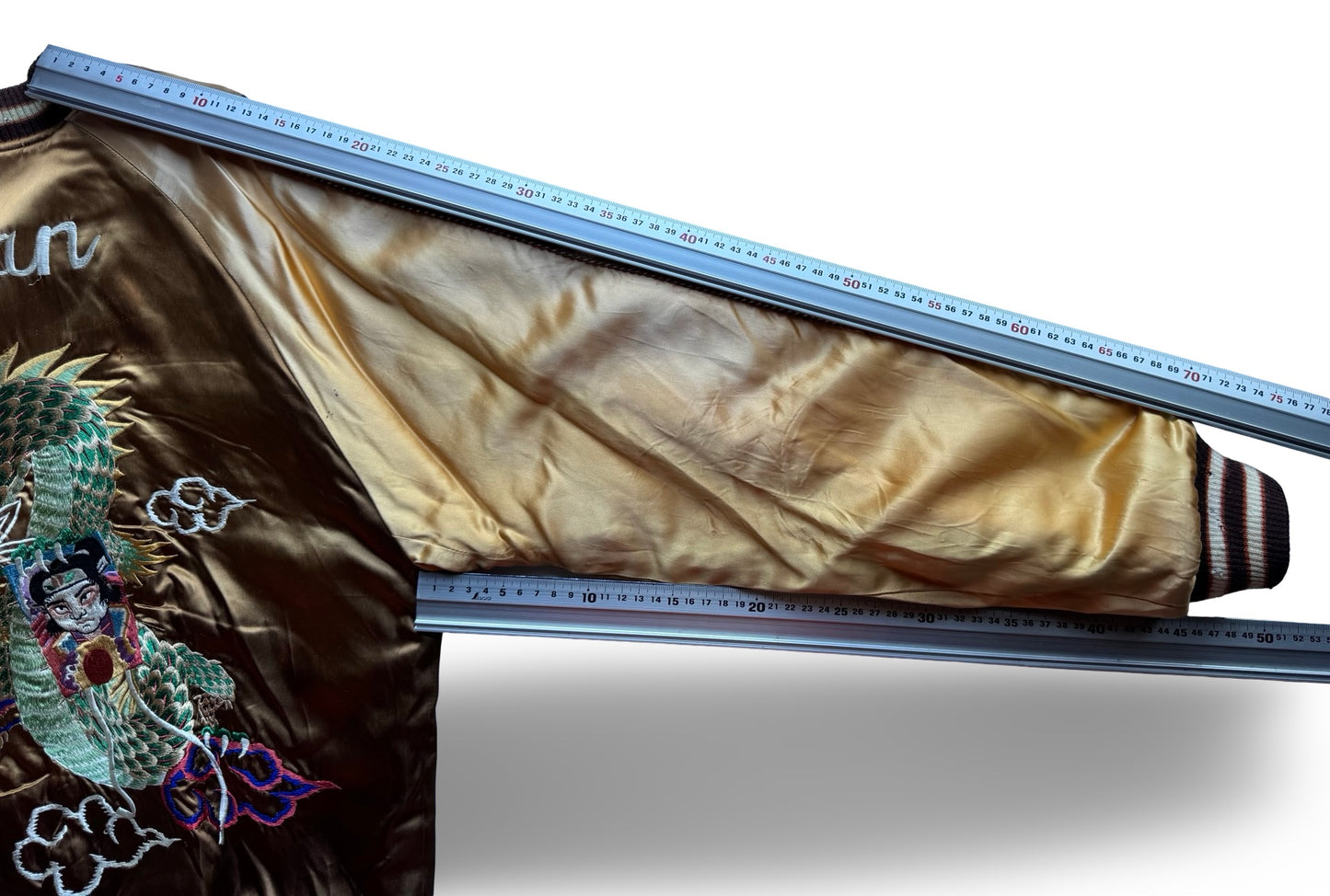 Vintage Pherrow’s Reversible Sukajan Jacket – Dragon & Warrior Embroidery / Skeleton Parade Art – Brown Gold × Beige Black (Japan Amekaji)