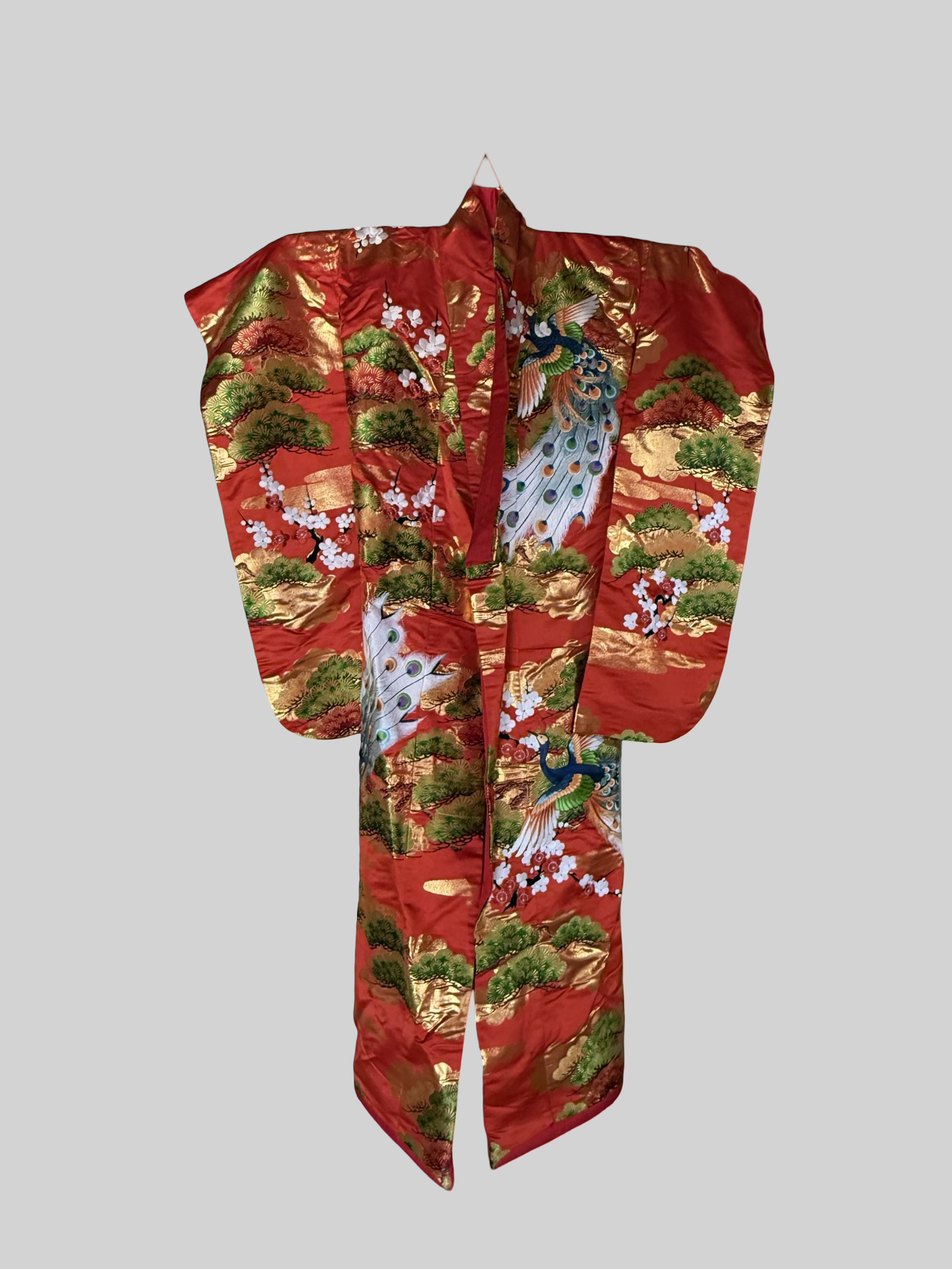 Vintage Uchikake Wedding Kimono Phoenix Silk Embroidered Bridal Robe Japanese Red Gold Brocade Crane Kimono Gown