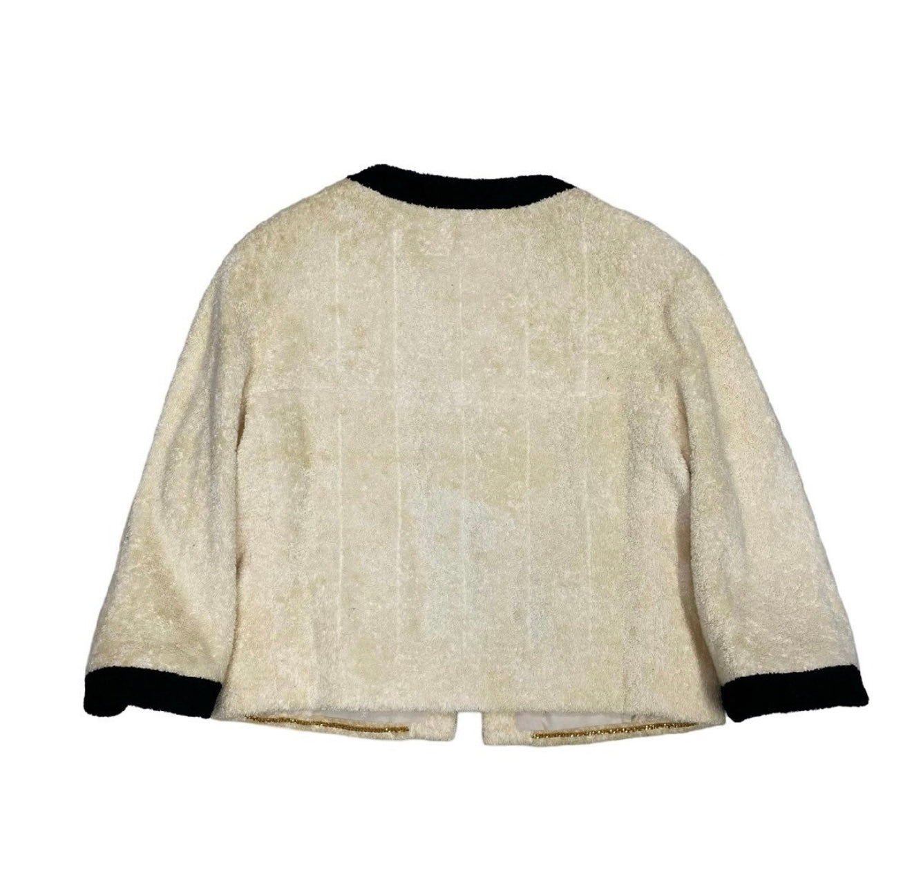 Museum Quality CHANEL Coco Mark Collarless Tweed Jacket – Beige × Black Silk Lined Classic | Size 38 | Rare Vintage Collector’s Piece