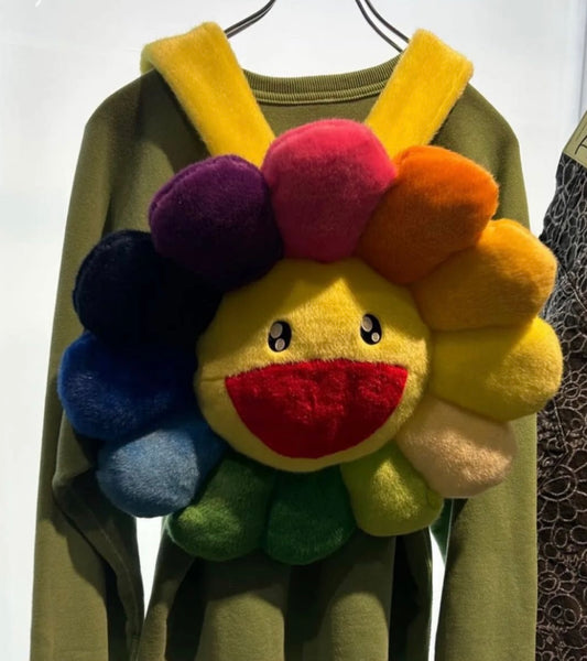 Takashi Murakami Kaikai Kiki Rainbow Flower Plush Backpack · Authentic Collector Soft Sculpture