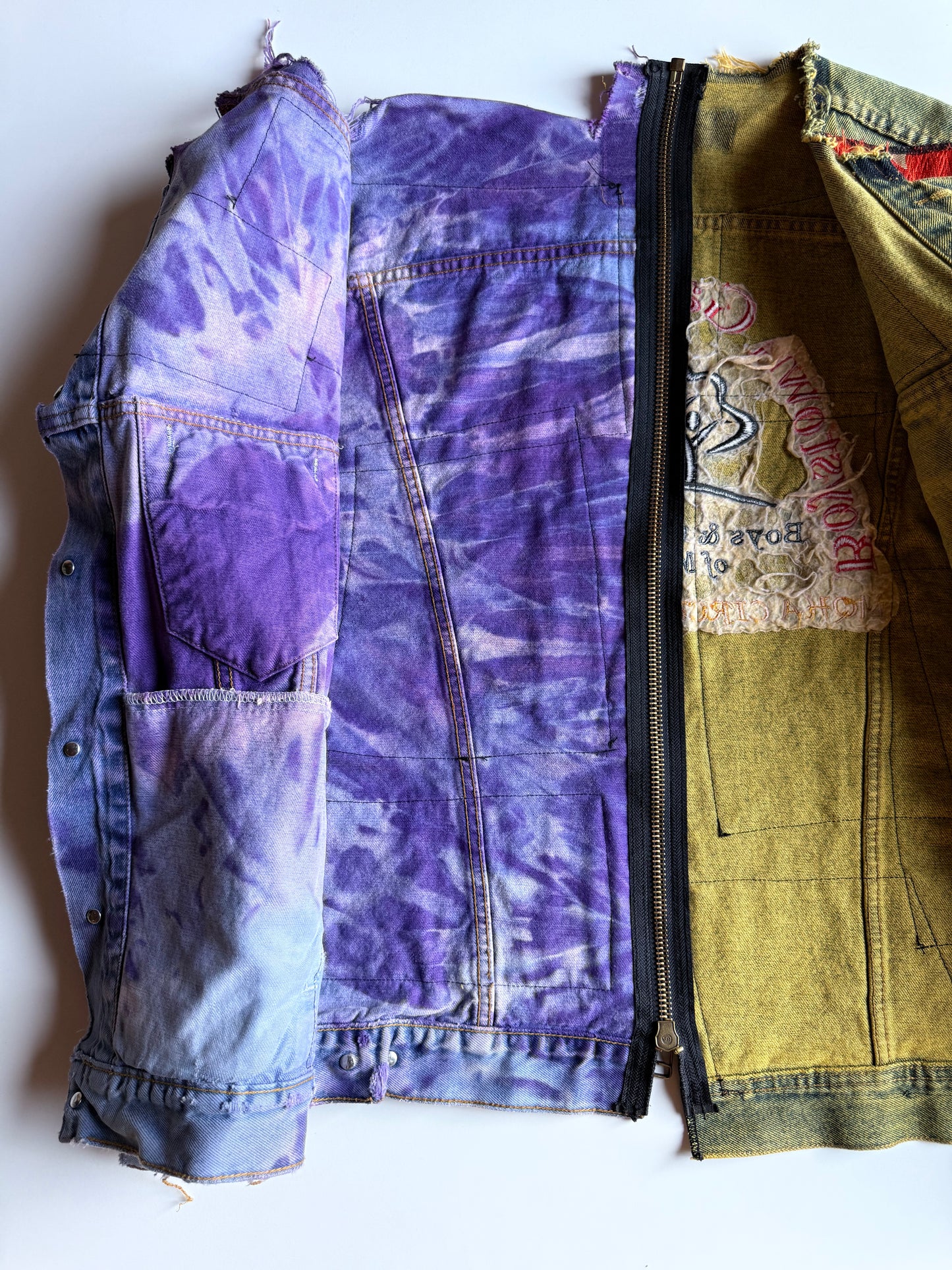 COTÉ MER Kimono Obi Patchwork Denim Remake Jacket L XL Japanese One of One Harajuku Streetwear Wearable Art