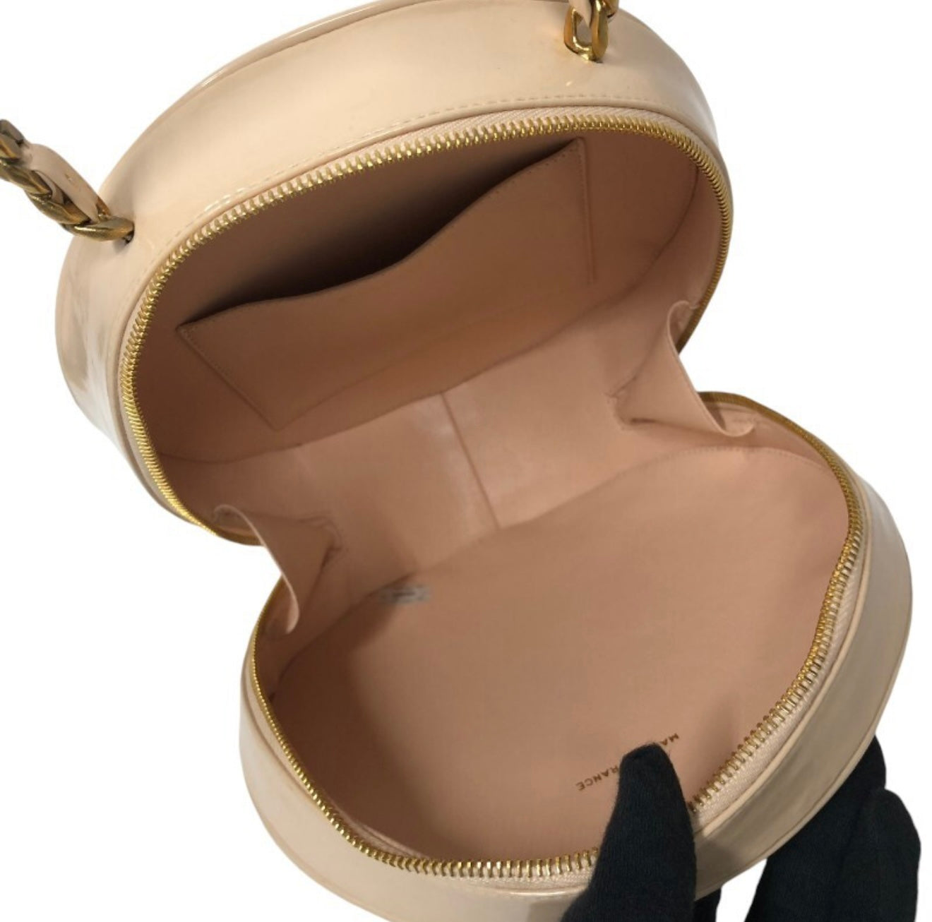 CHANEL Round Enamel Vanity Bag Beige Black Gold CC Logo – Rare Vintage Collectible