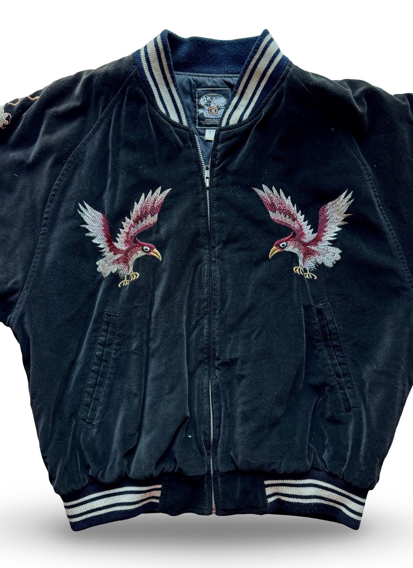 Vintage West-Pac Tour Sukajan Jacket – USS Midway CV-41 Tiger & Dragon Embroidery – Yokosuka Souvenir Sukajan (Velveteen)