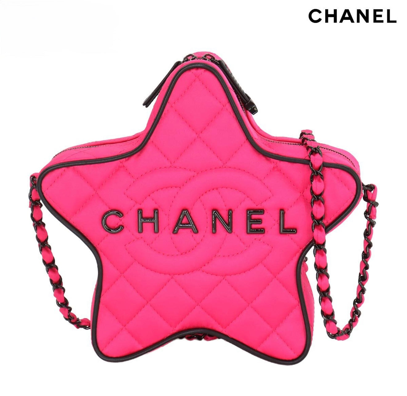 CHANEL Matelassé Star Chain Shoulder Bag – Satin Fuchsia × Black | AS4579 Rare Collector’s Piece