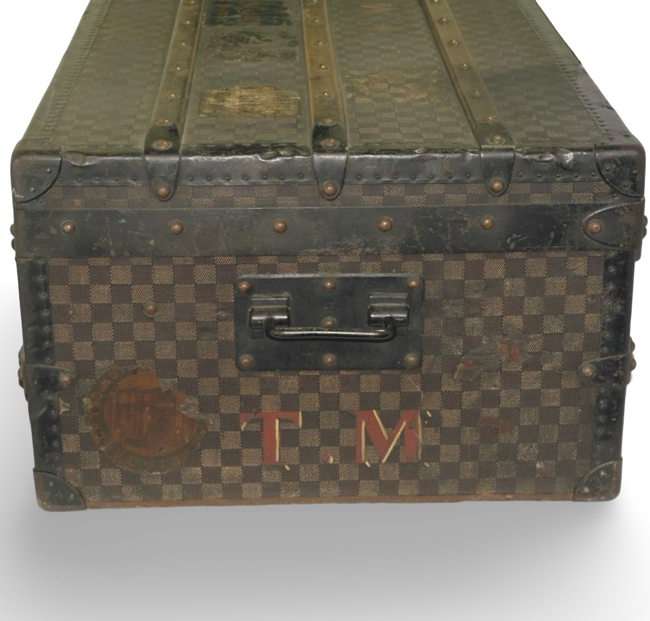 Louis Vuitton 1888–1900 Antique Damier Malle Courrier Trunk | Rare Early LV Travel Chest | Original Hardware & Initials T.M.