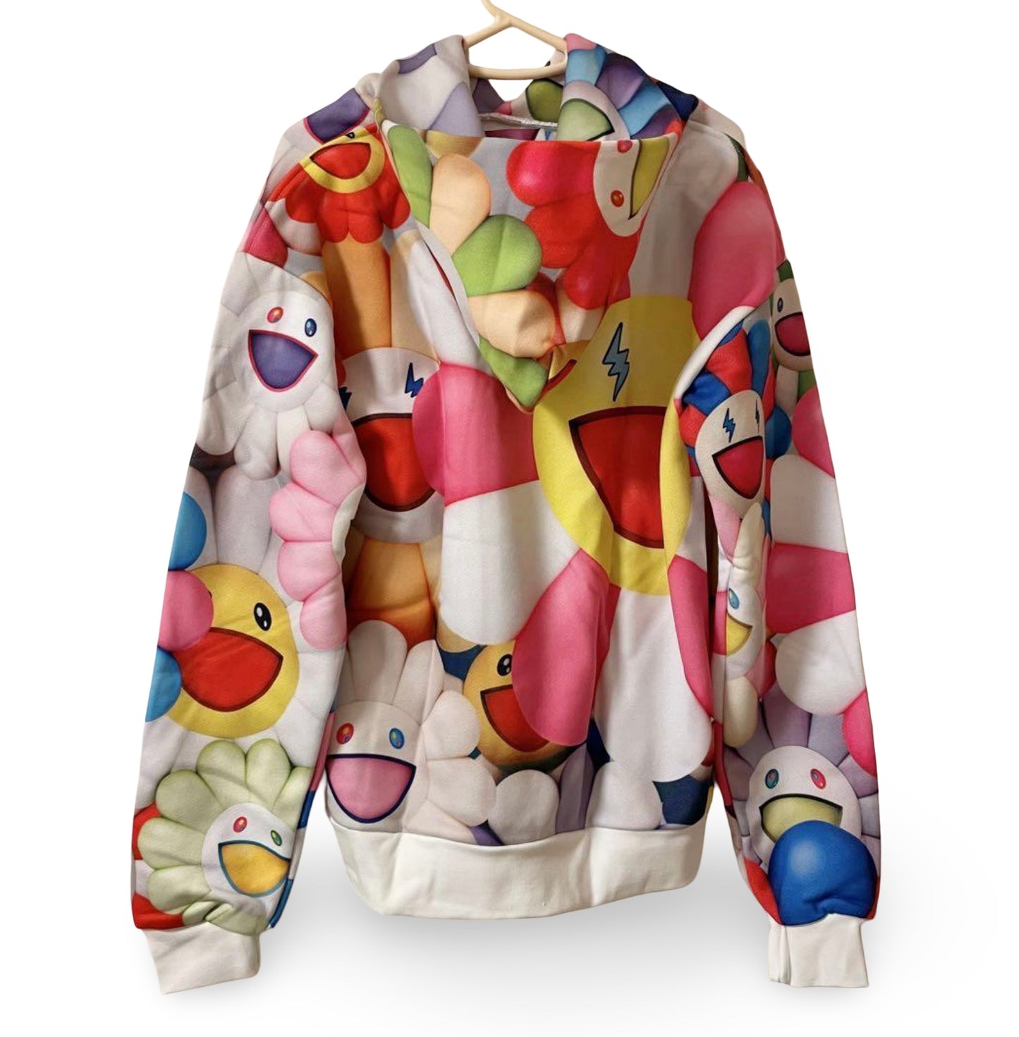 J Balvin × Takashi Murakami Kaikai Kiki All Over Flowers Hoodie 20AW Multicolor Smiling Flower Print XS