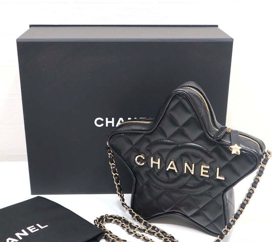 CHANEL AS4579 Star Bag 23K Black Lambskin Chain Shoulder Bag – Unused S-Rank | Rare Novelty Iconic Shape with Gold CHANEL Logo