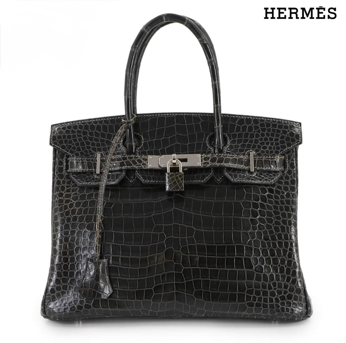 Hermès Birkin 30 Crocodile Porosus Graphite Silver Hardware J Stamp Exotic Luxury Handbag Rare Collector Grade