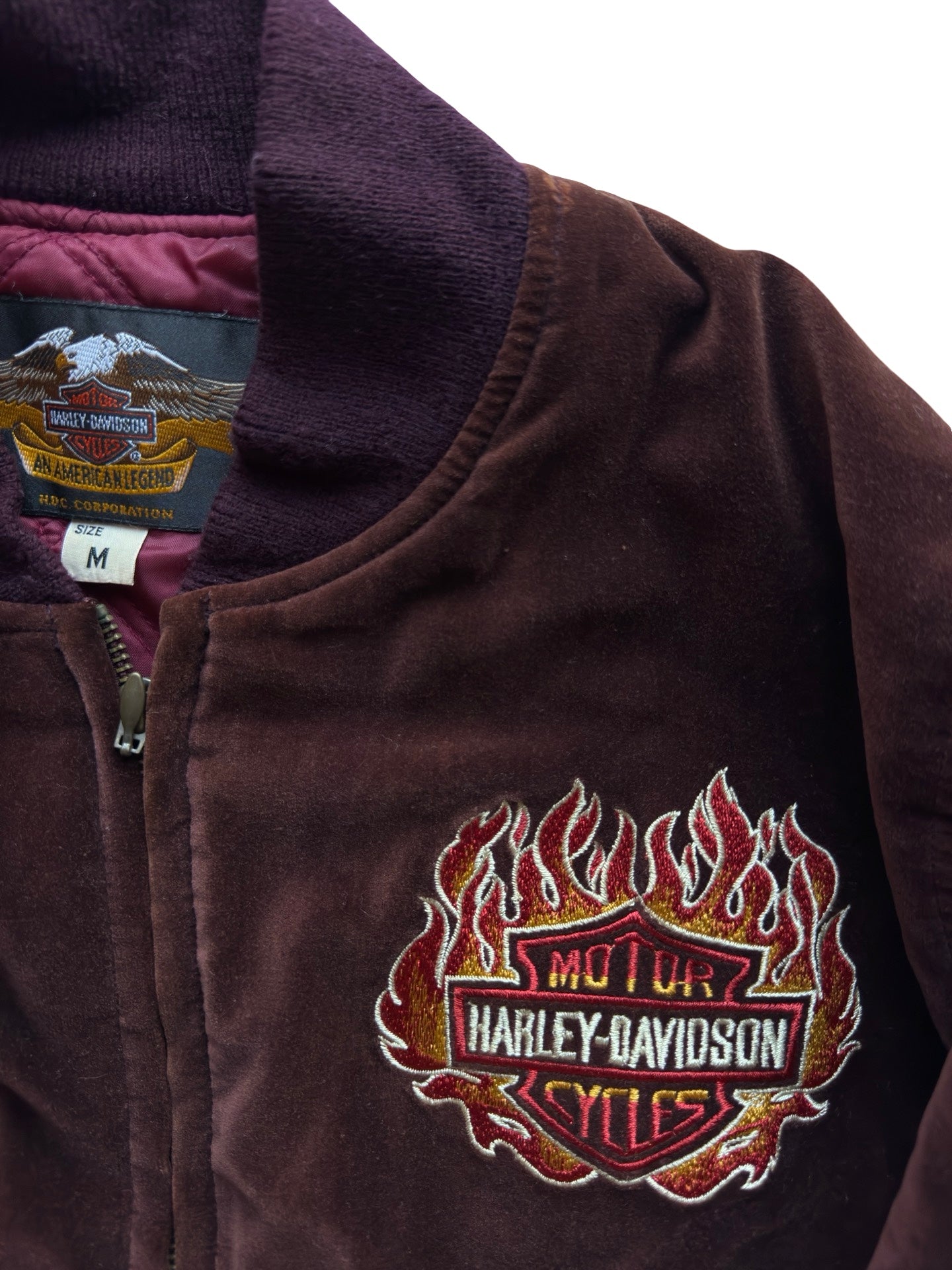Vintage Harley-Davidson “Chrome Sweet Chrome” Flame-Velour Bomber Jacket (One Side Only)