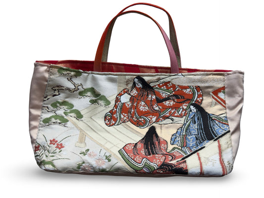 Remake Wagara Heian Court Tote Bag — Genji Monogatari Obi Fabric | Japanese Kimono Tapestry Art Handbag