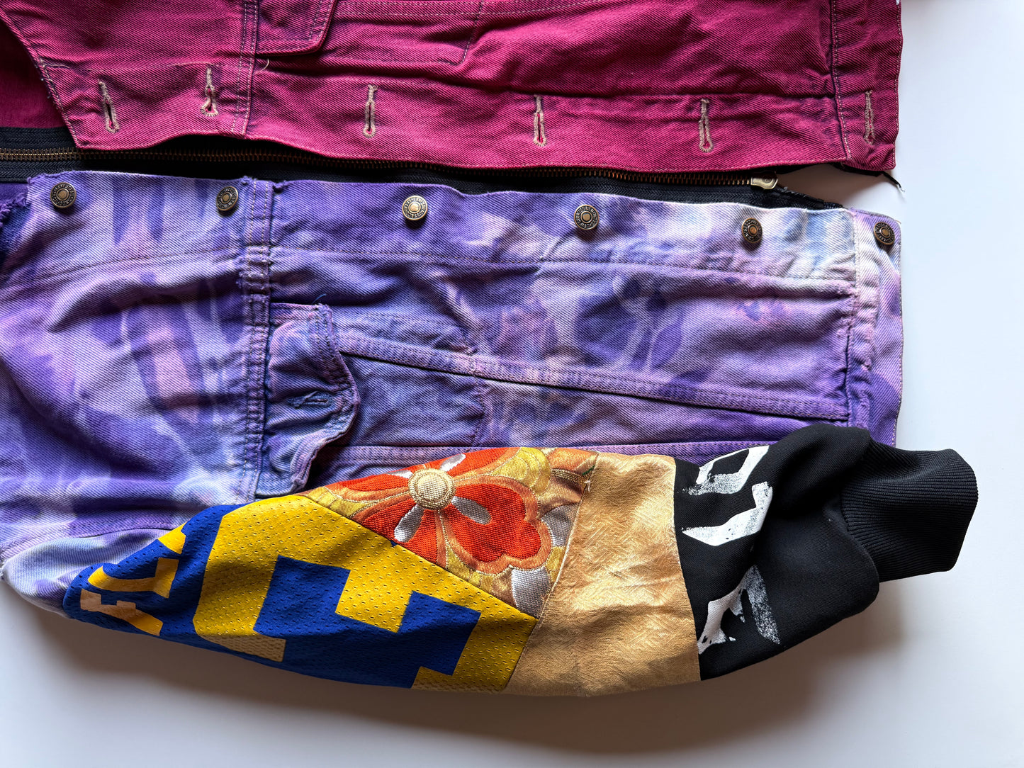 COTÉ MER Kimono Obi Patchwork Denim Remake Upcycled Jacket L XL Japanese One of One Harajuku Streetwear Wearable Art