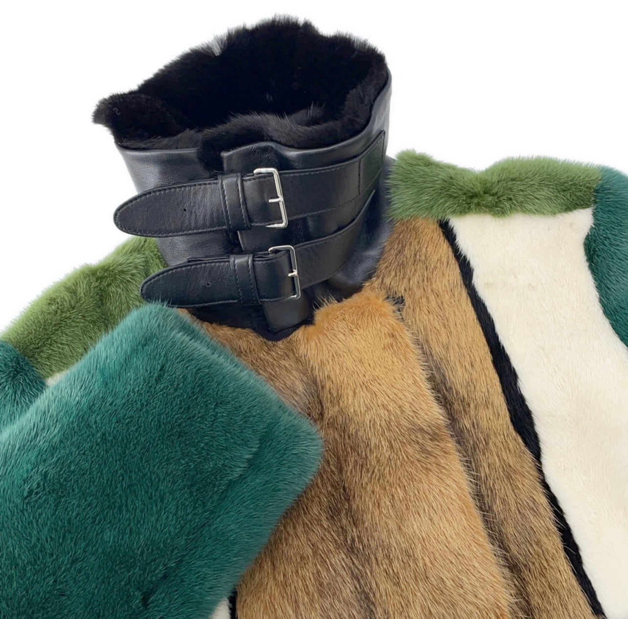 Louis Vuitton Runway Mink Fur Jacket Multicolor Green White Brown Size 36 Couture Outerwear Rare High Fashion LV Collector Piece