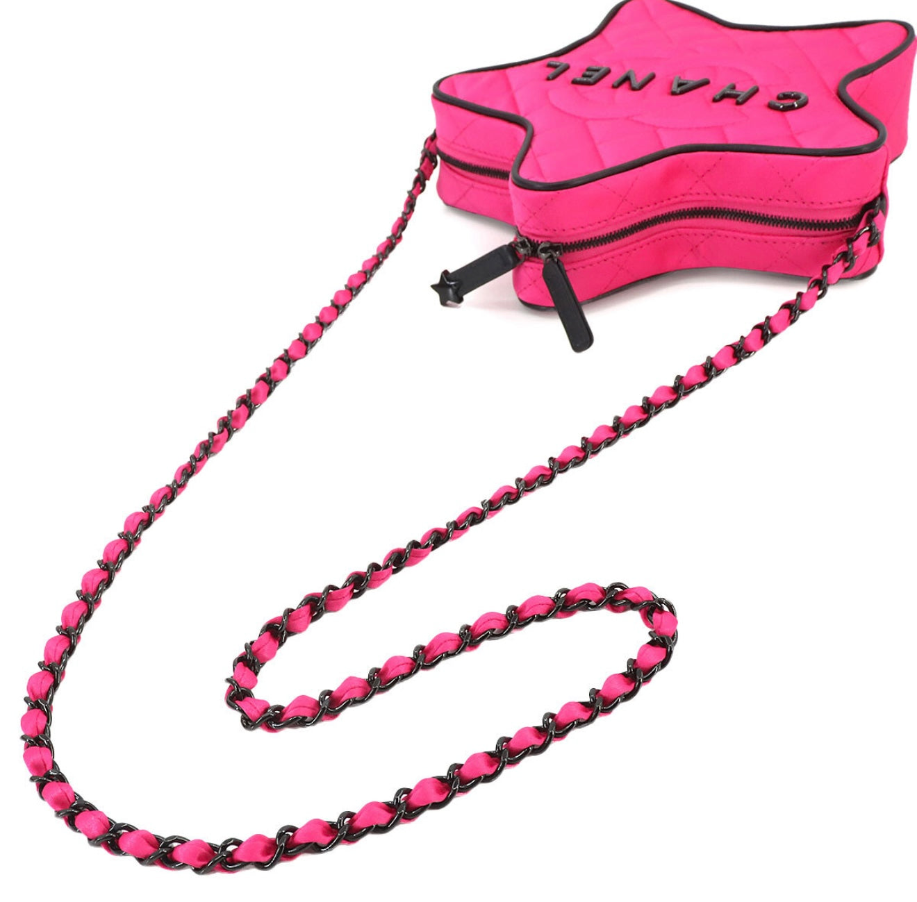 CHANEL Matelassé Star Chain Shoulder Bag – Satin Fuchsia × Black | AS4579 Rare Collector’s Piece
