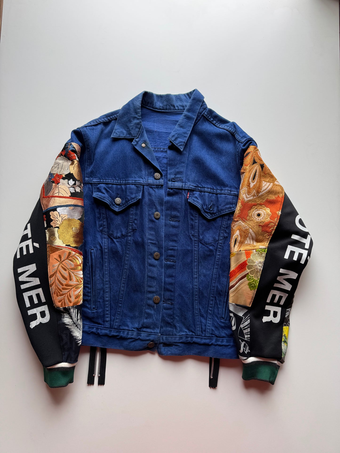 Broke City Gold COTÉ MER Kimono Obi Denim Jacket, One of One Japanese Patchwork Harajuku Streetwear Wagara Remake