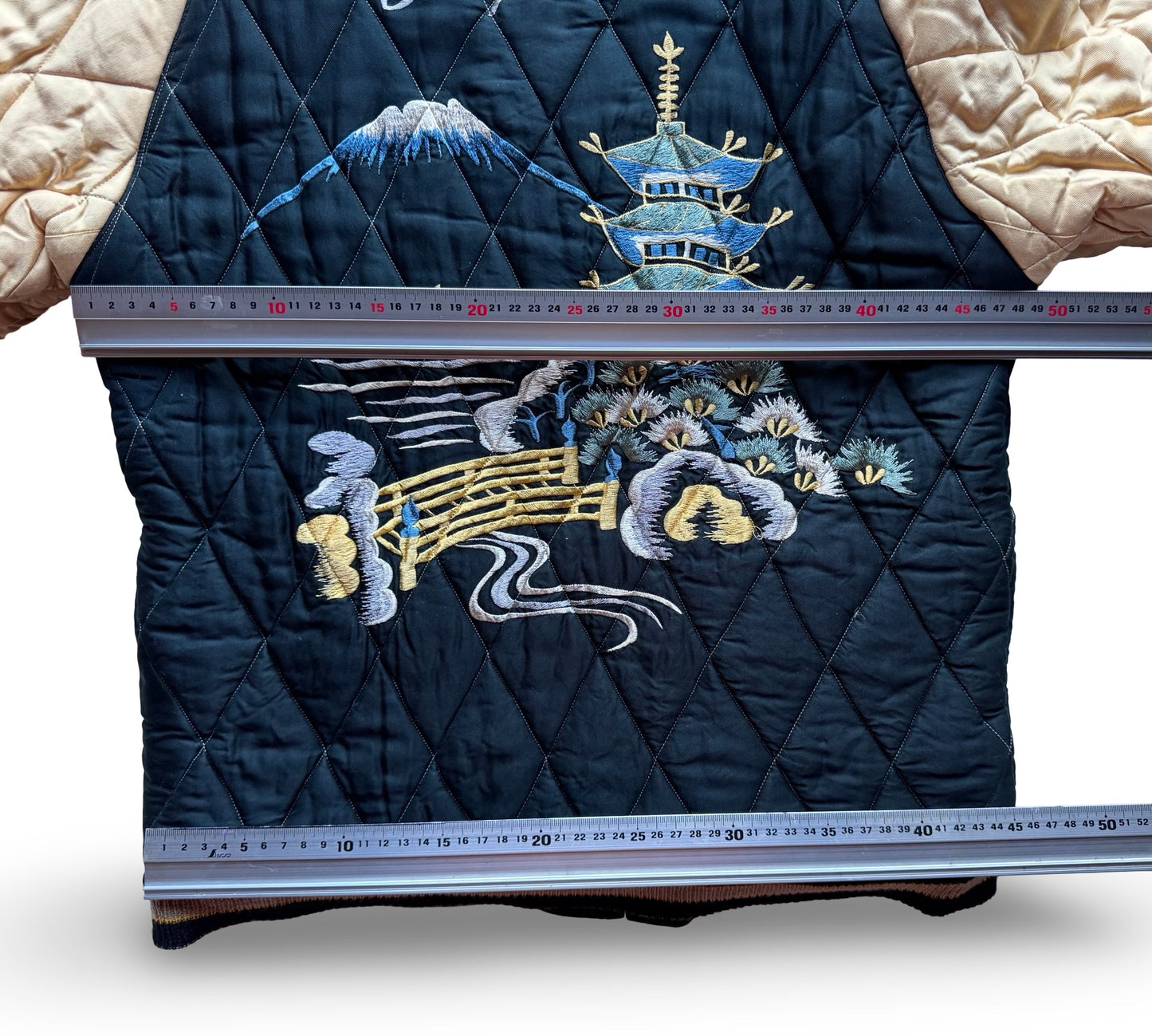 Vintage BEAMS Skull Snake Sukajan Reversible Japan Jacket, Spider Web Velveteen Bomber with Mount Fuji Pagoda Embroidery