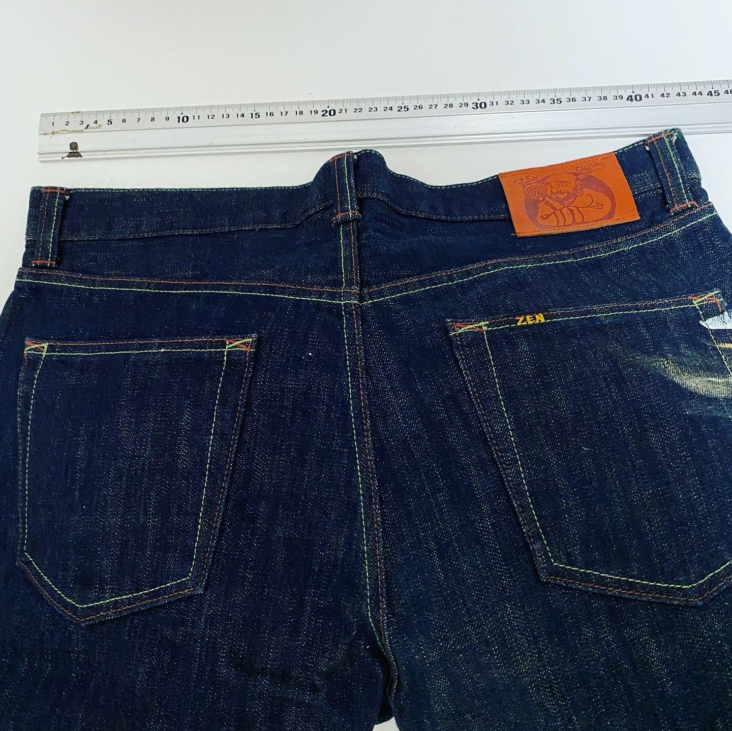 Vintage ZEN Premium Japanese Oni Shishi Hand Painted Art Denim Jeans | Made in Japan | Buddhist Guardian Yokai Streetwear