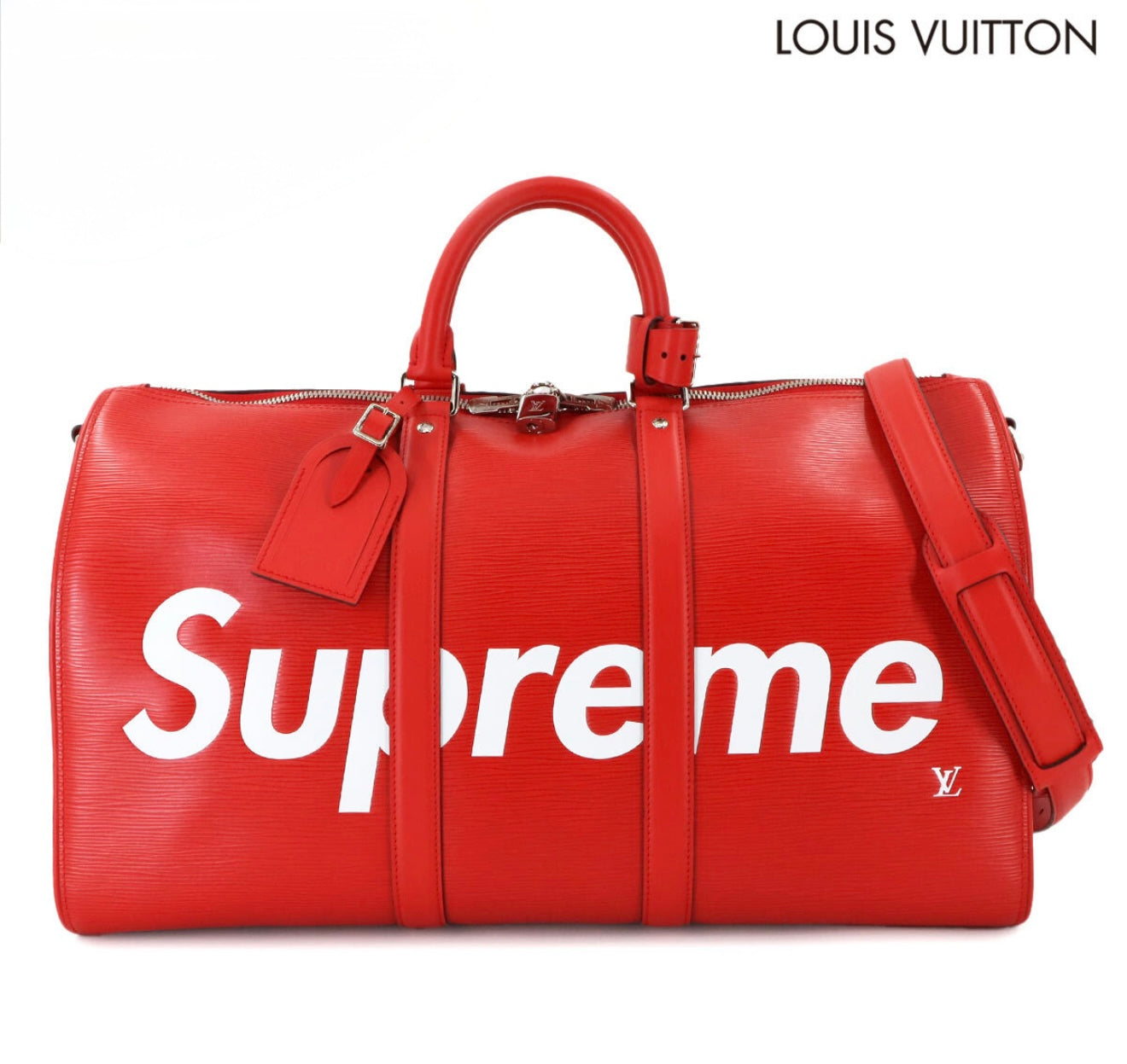 Louis Vuitton × Supreme Keepall Bandoulière 45 Red Epi 2017 Release – Unused Display Grade with Full Accessories (Holy-Grail Collaboration Piece)