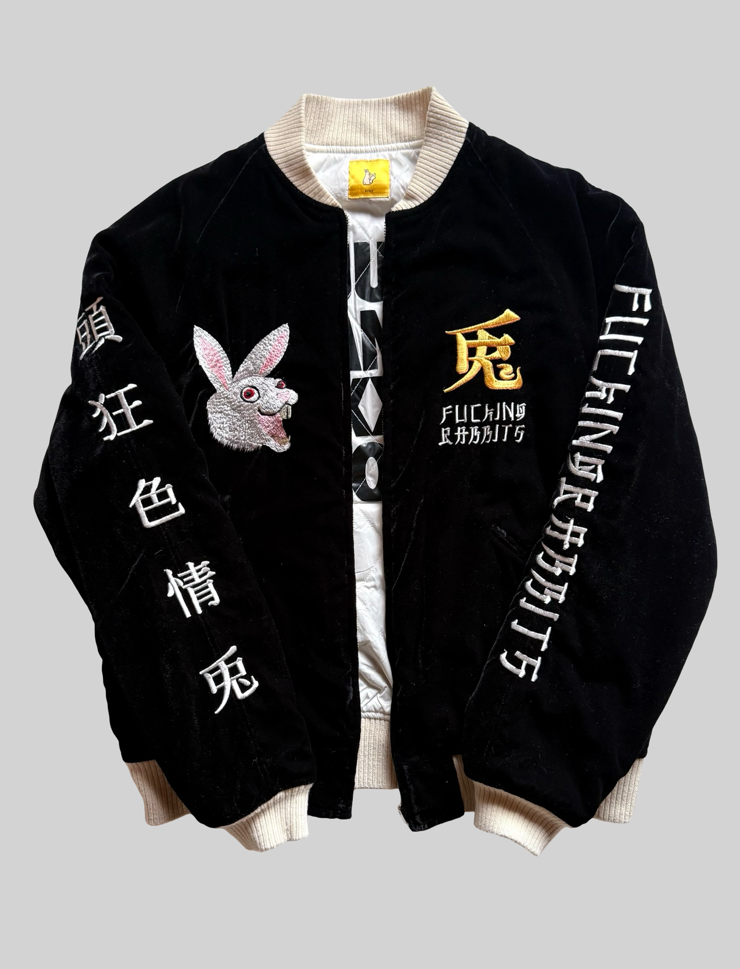 FR2 Fxxking Rabbits Tokyo Sukajan Velvet Jacket Rabbit Embroidery Lightning Japan Streetwear Bomber Japanese Graphic Jacket