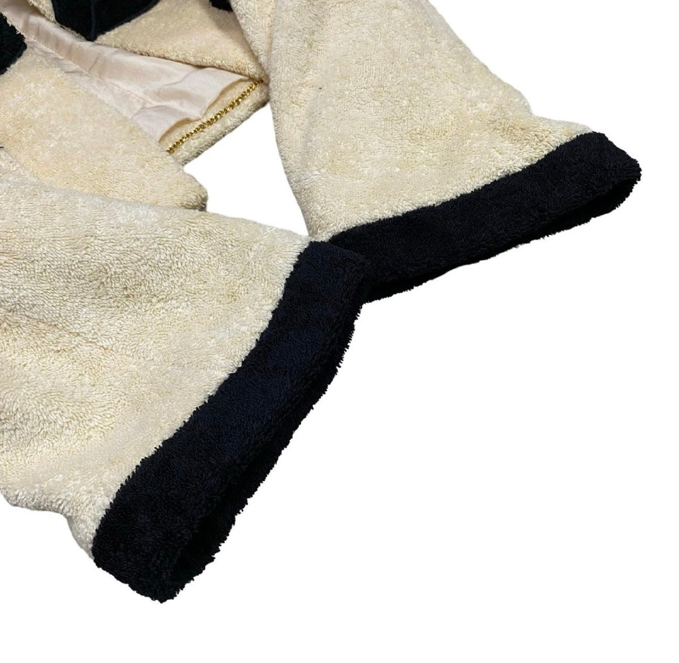 Museum Quality CHANEL Coco Mark Collarless Tweed Jacket – Beige × Black Silk Lined Classic | Size 38 | Rare Vintage Collector’s Piece