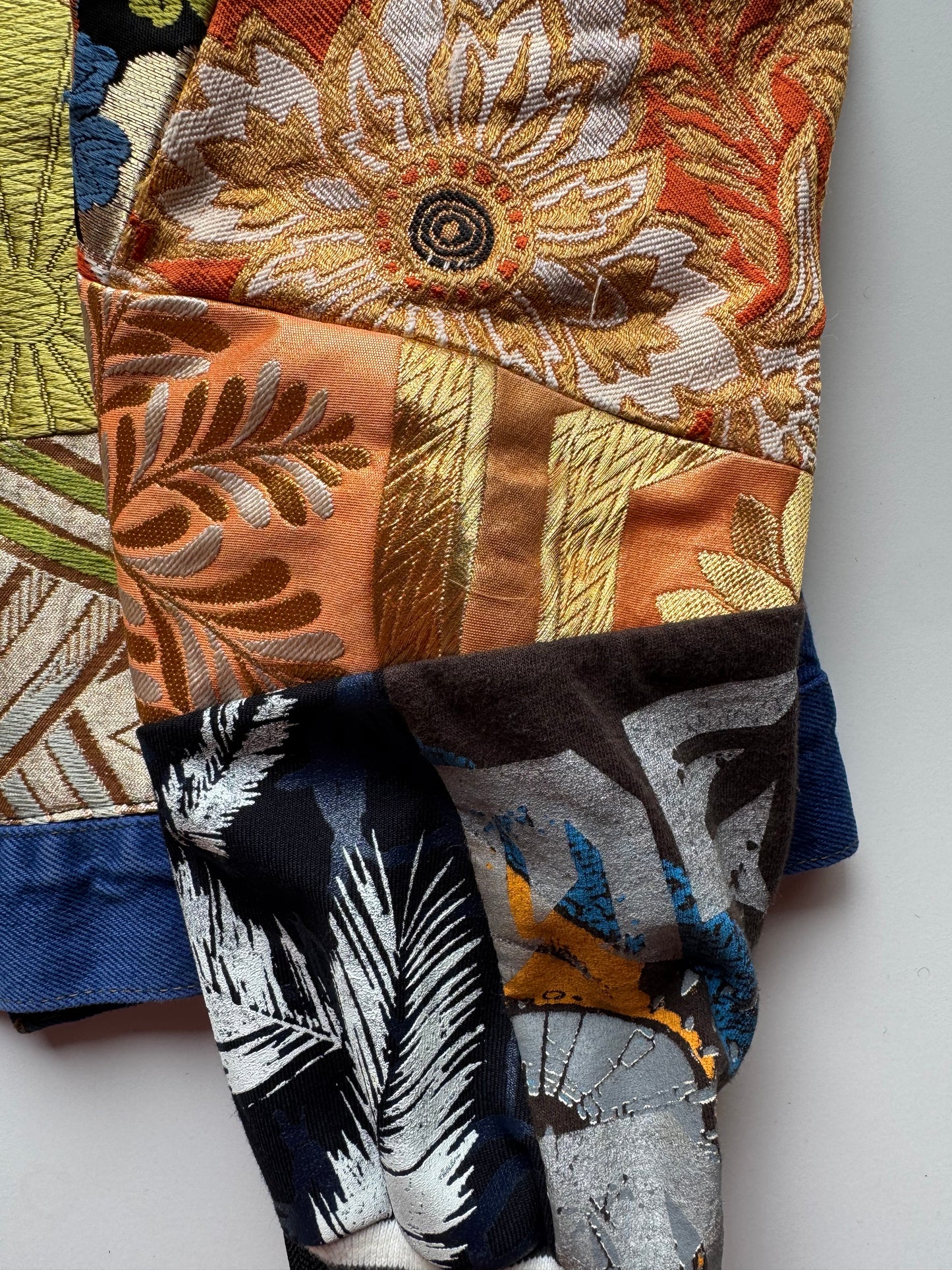 Broke City Gold COTÉ MER Kimono Obi Denim Jacket, One of One Japanese Patchwork Harajuku Streetwear Wagara Remake