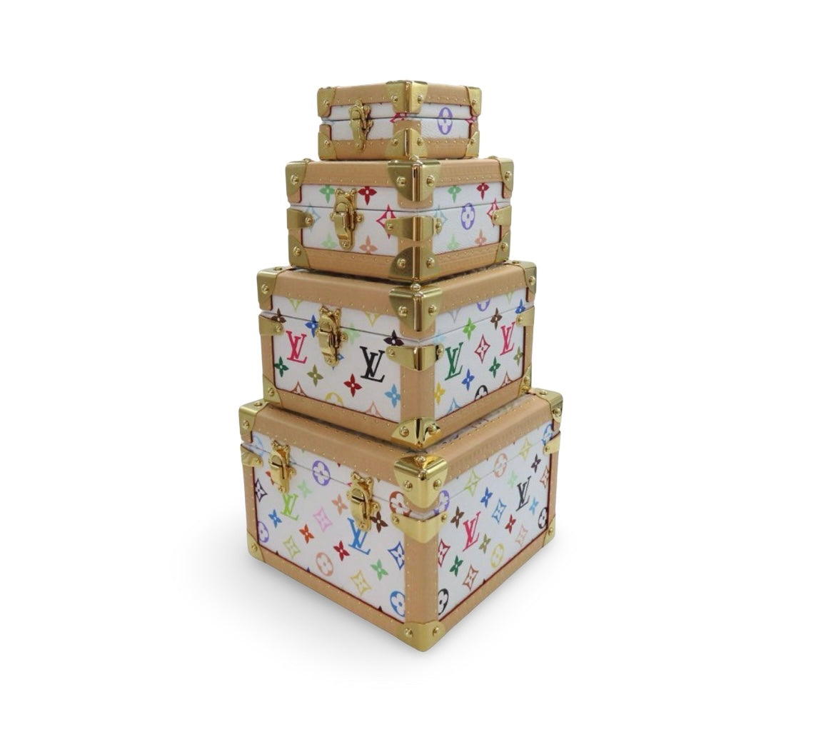 Rare Louis Vuitton × Takashi Murakami Monogram Multicolor “Pyramid Trunk Luggage Set” – M13126
