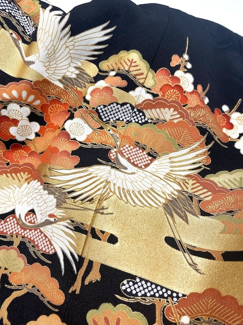Bespoke Hypebeast Japanese Vintage Handmade Custom One and Only One Cote Mer Upscale Upcycle Sustainable Street Fashion Embroidered Embroidery Kimono Obi Boro Remake Souvenir Sukajan Bomber Riders Blousson Jacket ( Size : XL )