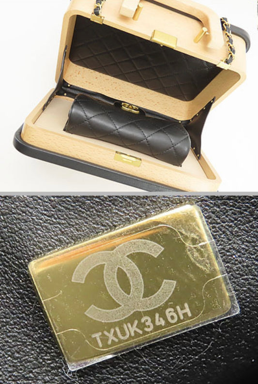 CHANEL Coco Mark Beachwood Large Vanity Case – Rare Wood × Leather 2-Way Vanity Bag with Chain Strap (SA/S Rank)