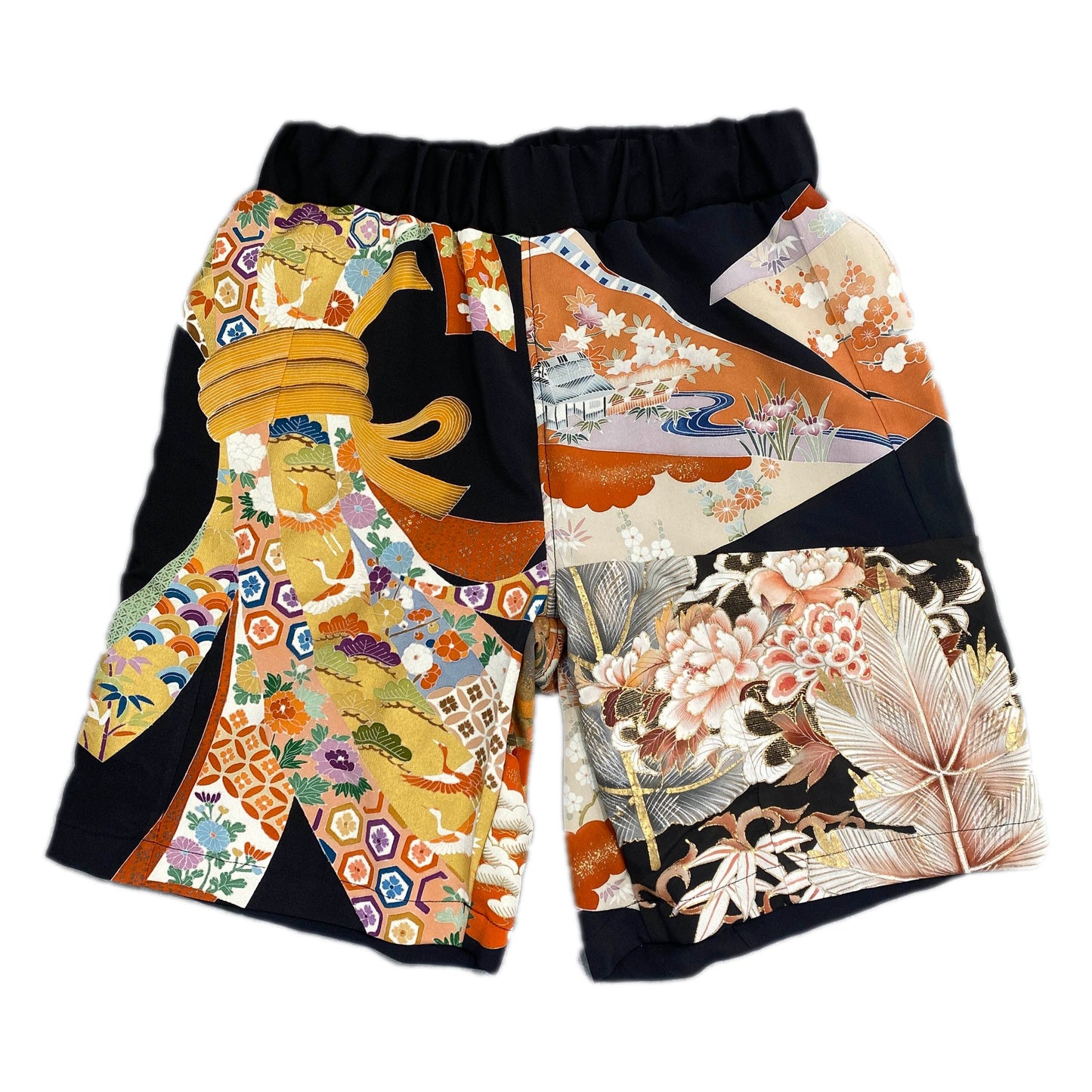Baggy Hiphop Loose Bespoke Hypebeast Japanese Vintage Handmade Custom One and Only One Cote Mer Upcycle Sustainable Upscale Street Fashion Embroidered Embroidery Kimono  Remake Half Pants Shorts Bottoms ( Size : XL )
