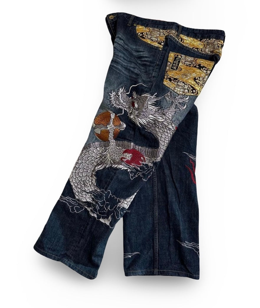 Karakuri Tamashii “Gold Dragon” Embroidered Denim – W40 (XL)