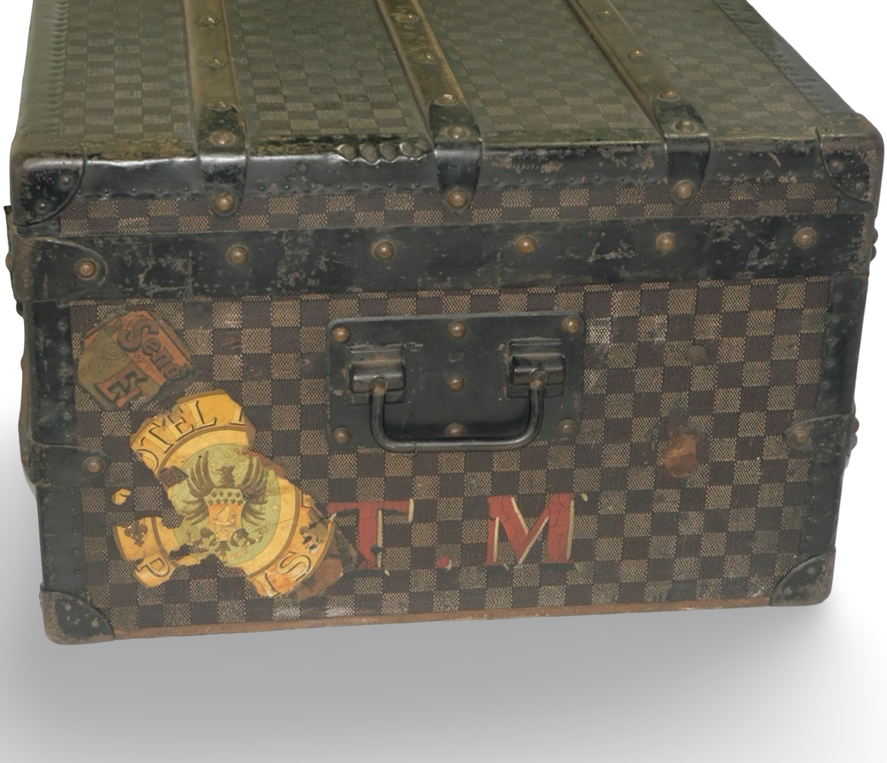 Louis Vuitton 1888–1900 Antique Damier Malle Courrier Trunk | Rare Early LV Travel Chest | Original Hardware & Initials T.M.