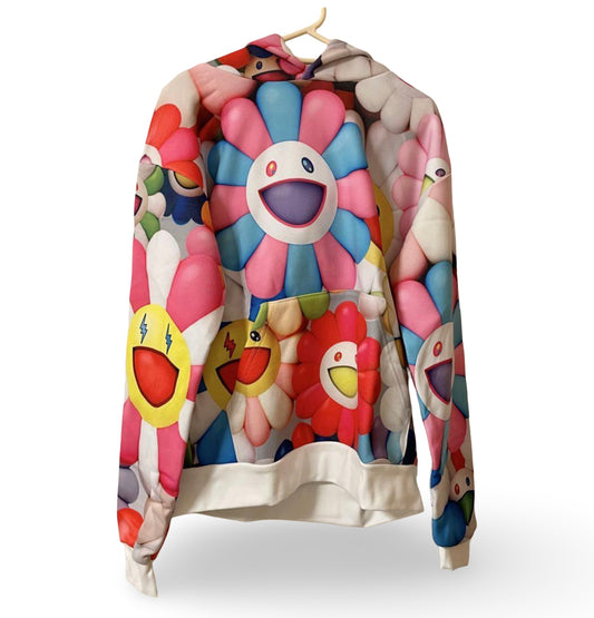 J Balvin × Takashi Murakami Kaikai Kiki All Over Flowers Hoodie 20AW Multicolor Smiling Flower Print XS