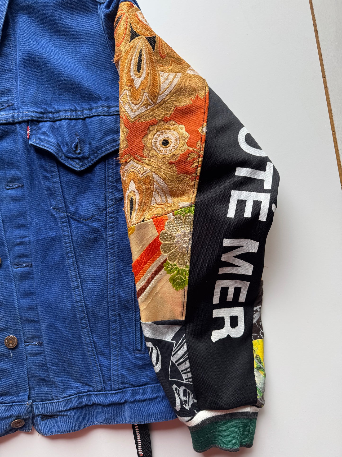 Broke City Gold COTÉ MER Kimono Obi Denim Jacket, One of One Japanese Patchwork Harajuku Streetwear Wagara Remake