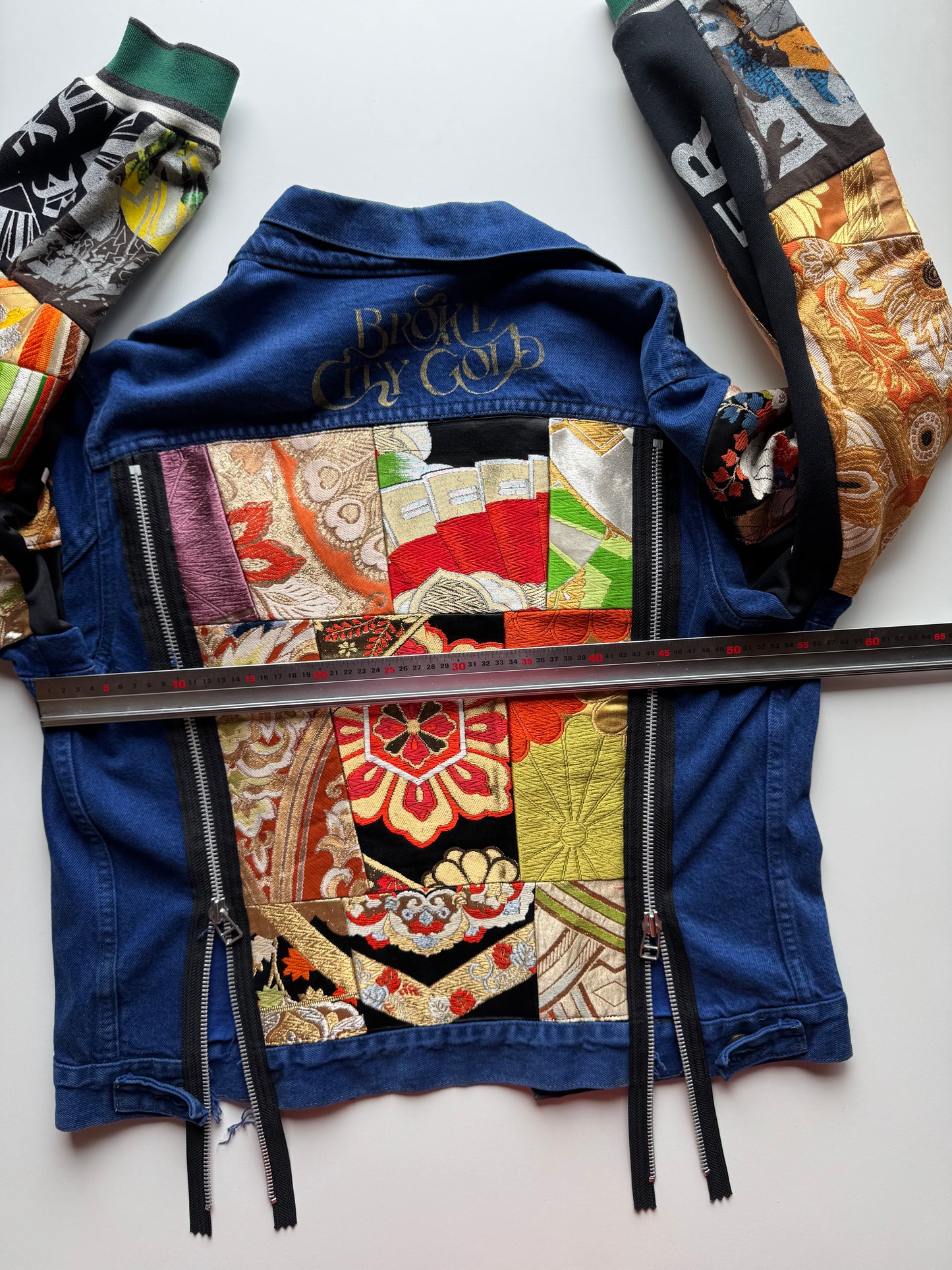 Broke City Gold COTÉ MER Kimono Obi Denim Jacket, One of One Japanese Patchwork Harajuku Streetwear Wagara Remake