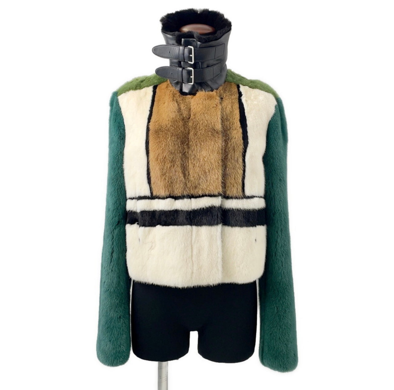 Louis Vuitton Runway Mink Fur Jacket Multicolor Green White Brown Size 36 Couture Outerwear Rare High Fashion LV Collector Piece