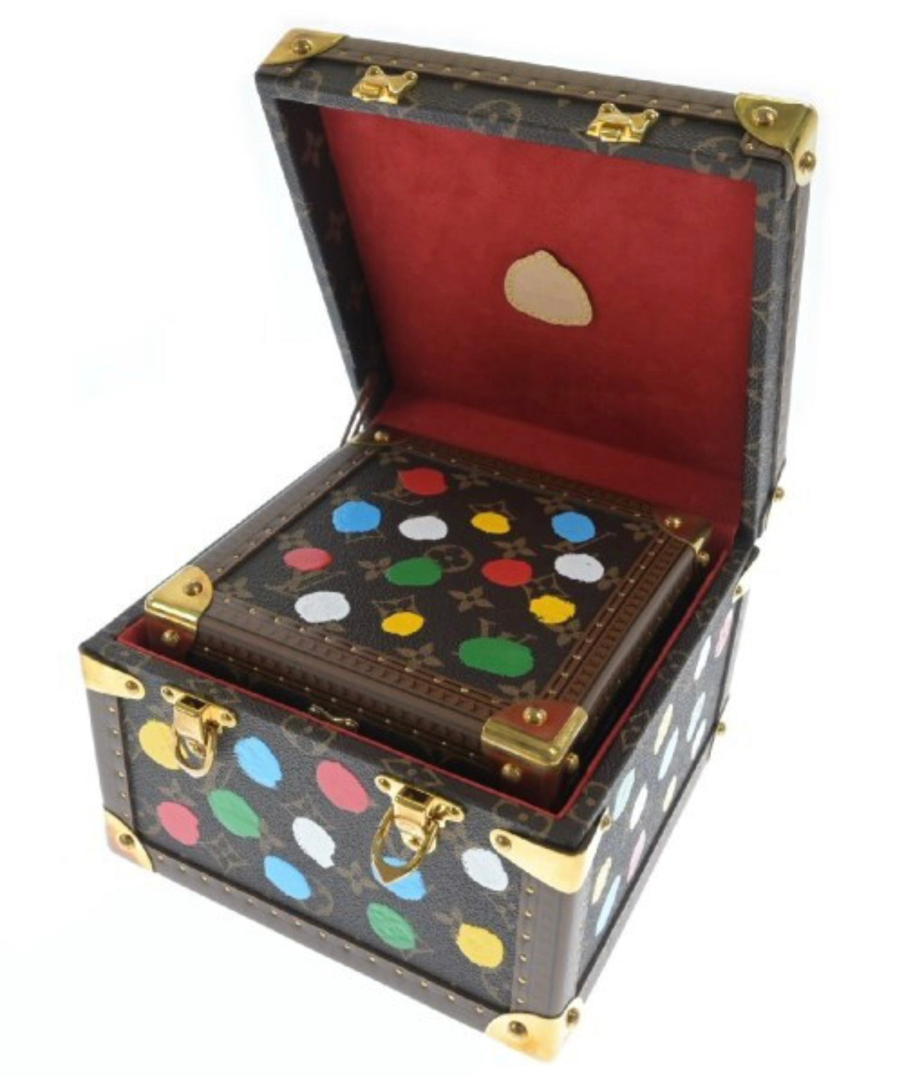 Louis Vuitton × Yayoi Kusama M10119 Painted Pyramid Jewelry Trunk Set · Limited Art Collab · 4-Piece Monogram Hard Case Collection (A Rank)